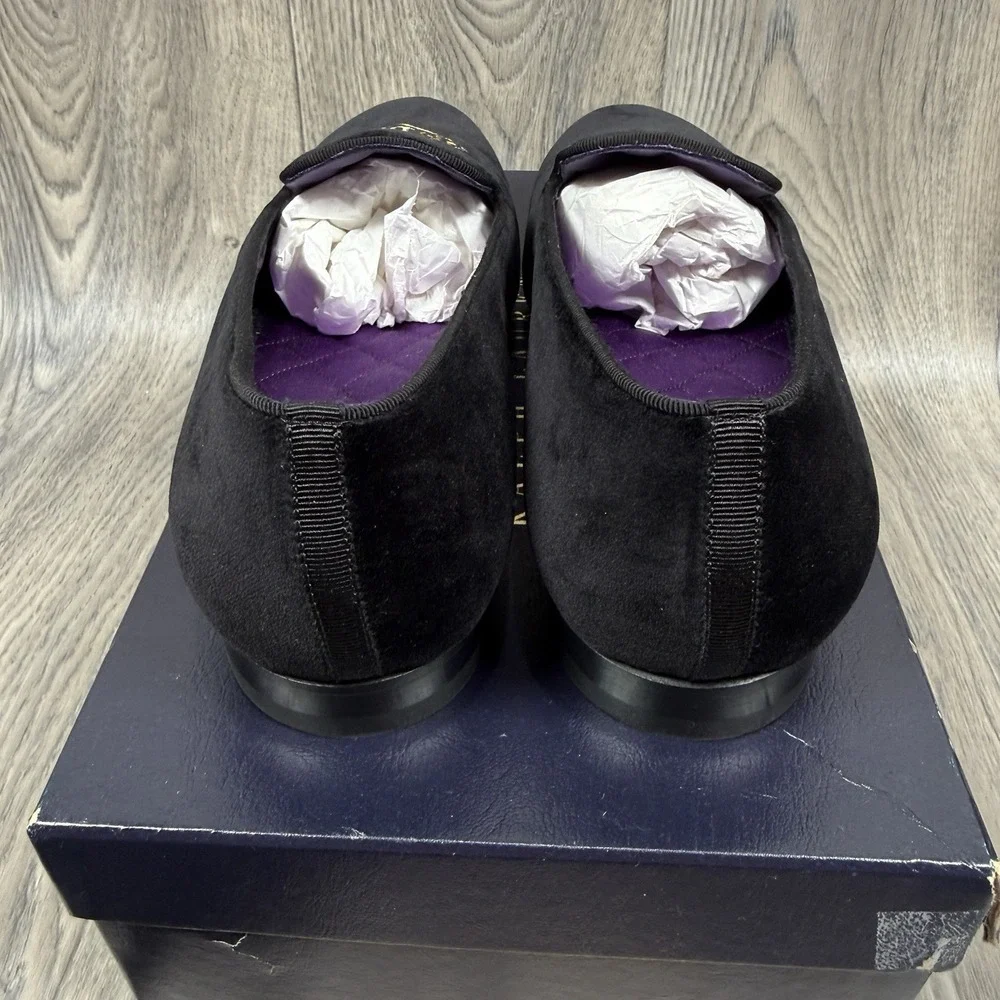 NEW Ralph Lauren Purple Label Alonzo Black Velvet RL Deco Bullion Slippers 12 D